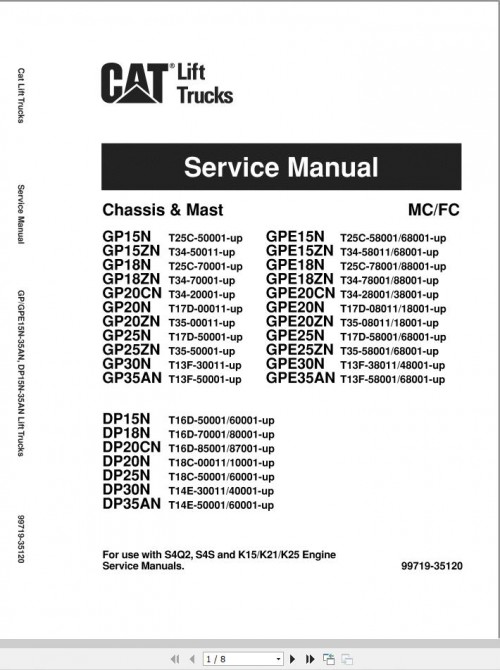 CAT Lift Truck DP20CN Service Operation Maintenance Manual