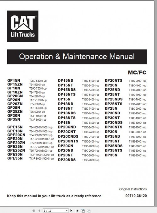 CAT Lift Truck DP20CNDS Operation Maintenance Service Manual 1