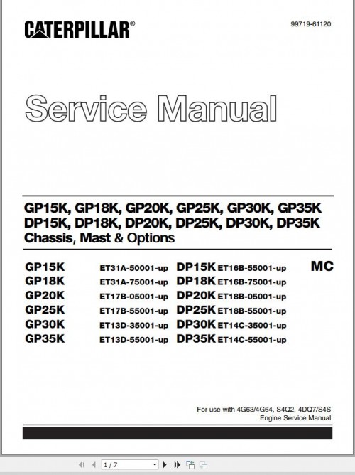CAT Lift Truck DP20K MC Service Manual