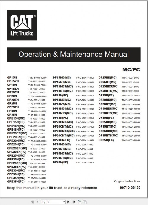 CAT Lift Truck DP25NDS Service Operation Maintenance Manual 1