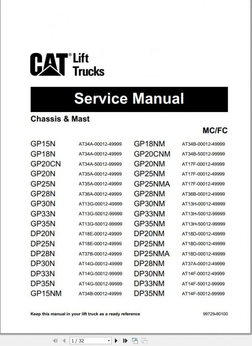CAT Lift Truck DP25NM Service Manual