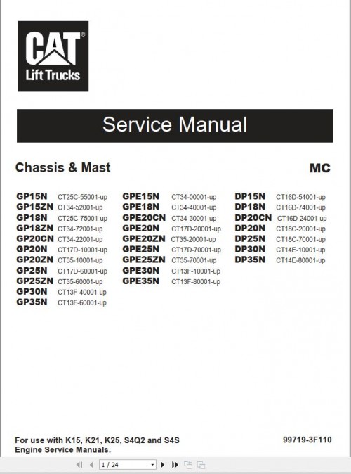 CAT Lift Truck DP30ND Service Operation Maintenance Manual