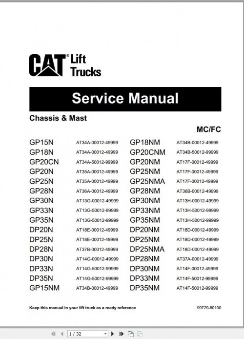 CAT Lift Truck DP30NM Service Manual