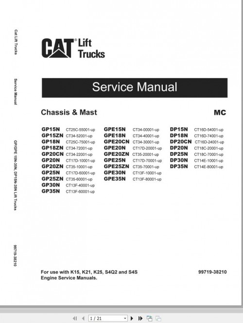 CAT Lift Truck DP35ND Operation and Maintenance Manual