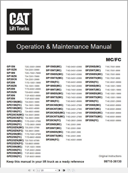 CAT Lift Truck DP35NT Service Operation Maintenance Manual 1
