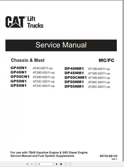 CAT Lift Truck DP45NM1 Service Manual