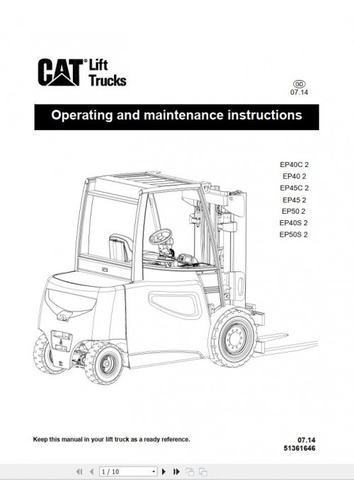 CAT Lift Truck EP40C2 to EP50S2 Operation and Maintenance Manual