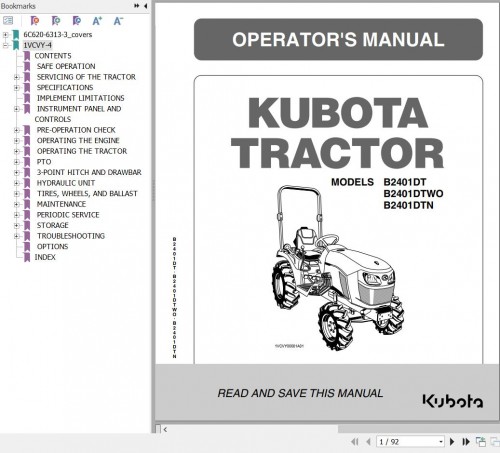 Kubota Tractor B2401DT B2401DTTOW B2401DTN Operator Manual (1)