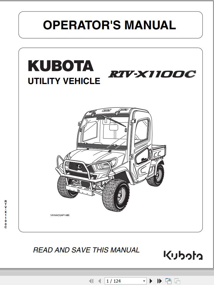 Kubota Utility Vehicle RTVX1100C Operator Manual Auto Repair Manual