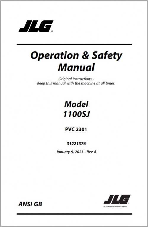 JLG Boom Lifts 1100SJ Operation Safety Manual 31221376 2023 PVC 2301