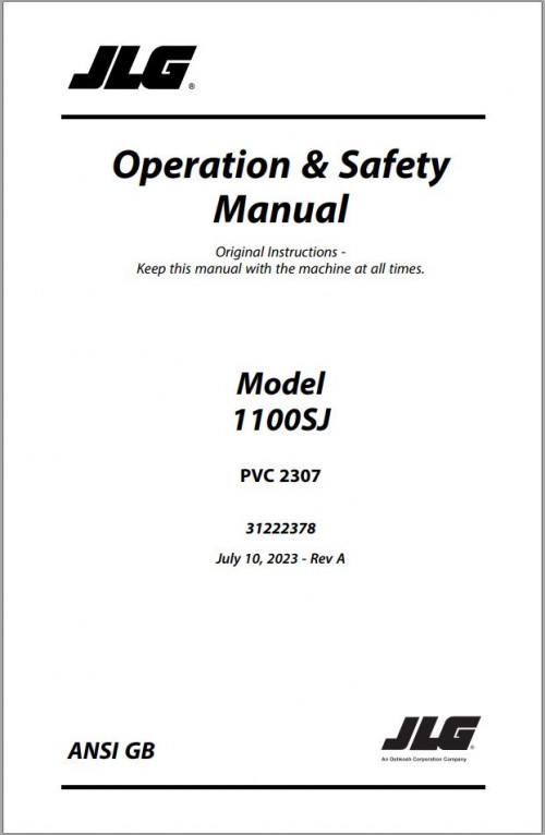 JLG Boom Lifts 1100SJ Operation Safety Manual 31222378 2023 PVC 2307