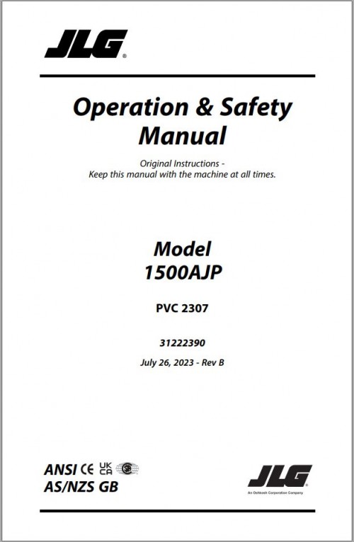 JLG Boom Lifts 1500AJP Operation Safety Manual 31222390 2023 PVC 2307