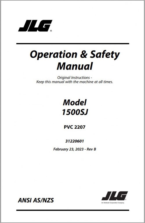 JLG Boom Lifts 1500SJ Operation Safety Manual 31220601 2023 PVC 2207