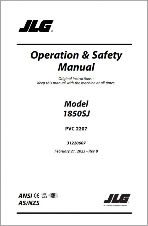 JLG Boom Lifts 1850SJ Operation Safety Manual 31220607 2023 PVC 2207