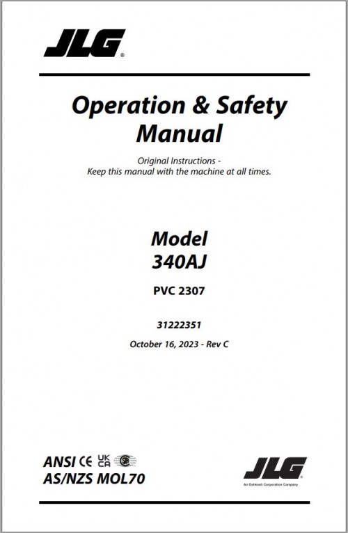 JLG Boom Lifts 340AJ Operation Safety Manual 31222351 2023 PVC 2307