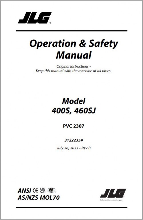 JLG Boom Lifts 400S 460SJ Operation Safety Manual 31222354 2023 PVC 2307