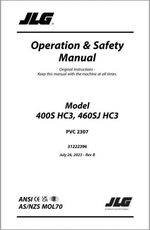 JLG Boom Lifts 400S HC3 460SJ HC3 Operation Safety Manual 31222396 2023 PVC 2307