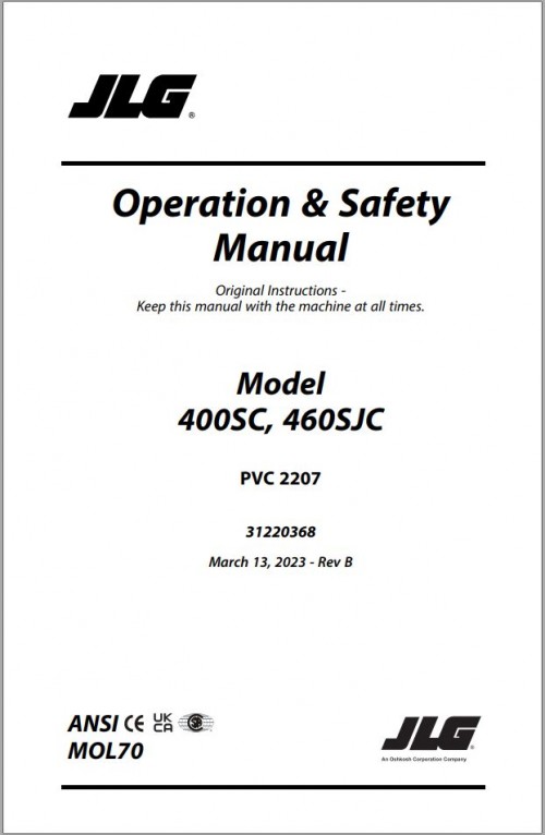 JLG Boom Lifts 400SC 460SJC Operation Safety Manual 31220368 2023 PVC 2207