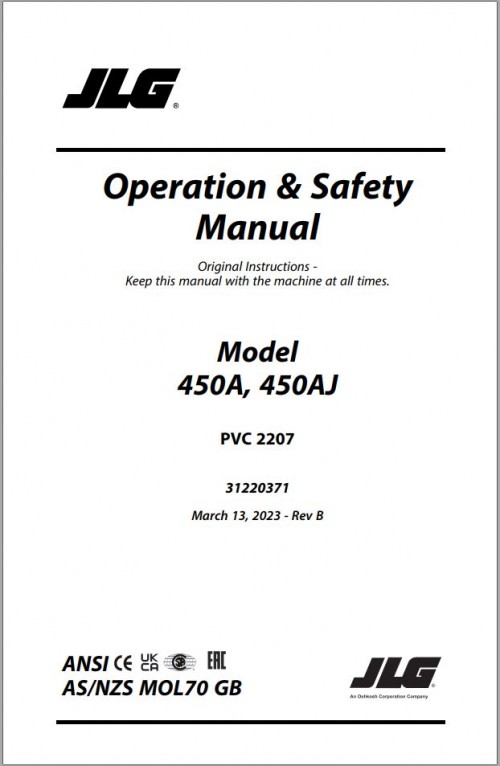 JLG Boom Lifts 450A 450AJ Operation Safety Manual 31220371 2023 PVC 2207