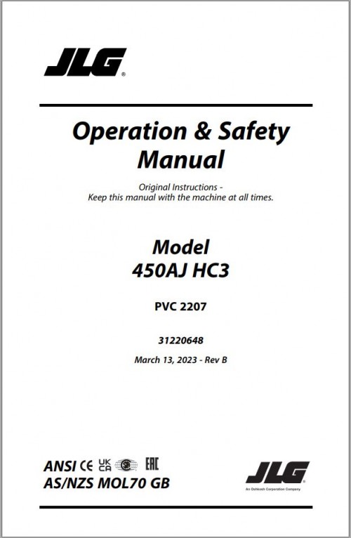 JLG Boom Lifts 450AJ HC3 Operation Safety Manual 31220648 2023 PVC 2207