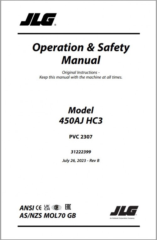 JLG Boom Lifts 450AJ HC3 Operation Safety Manual 31222399 2023 PVC 2307