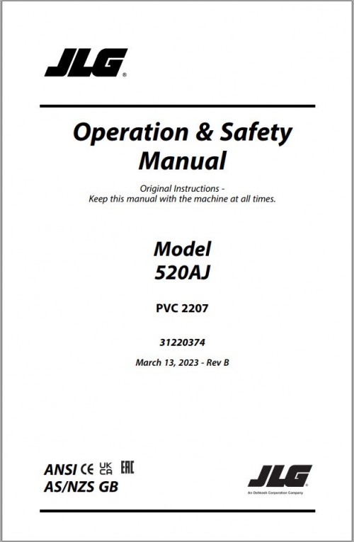 JLG Boom Lifts 520AJ Operation Safety Manual 31220374 2023 PVC 2207