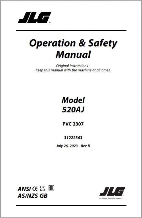 JLG Boom Lifts 520AJ Operation Safety Manual 31222363 2023 PVC 2307