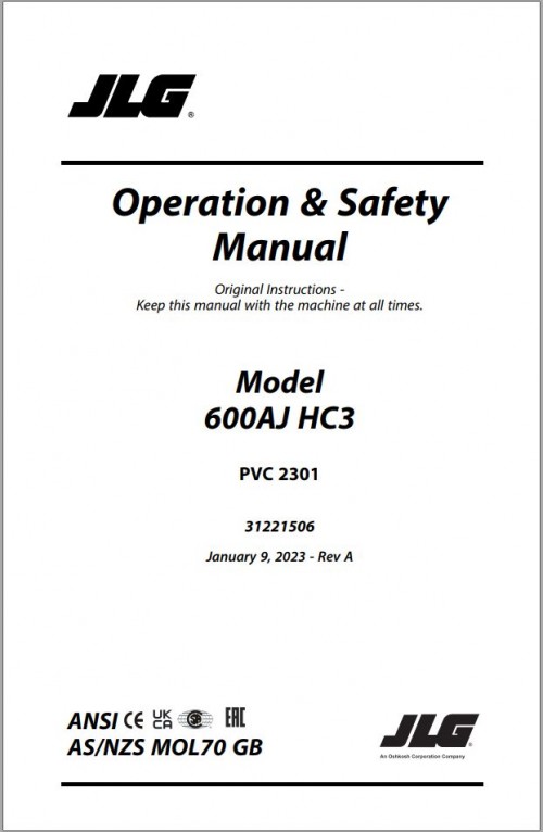 JLG Boom Lifts 600AJ HC3 Operation Safety Manual 31221506 2023 PVC 2301