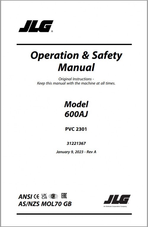 JLG Boom Lifts 600AJ Operation Safety Manual 31221367 2023 PVC 2301