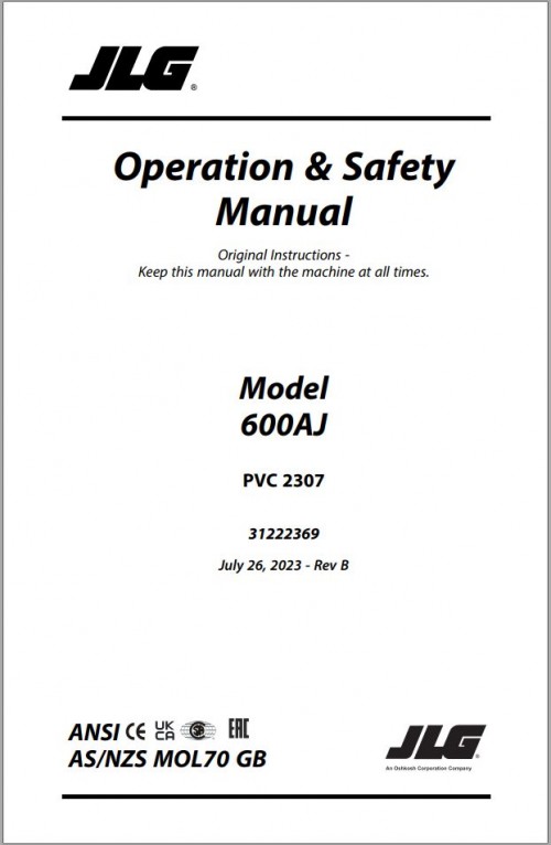 JLG Boom Lifts 600AJ Operation Safety Manual 31222369 2023 PVC 2307