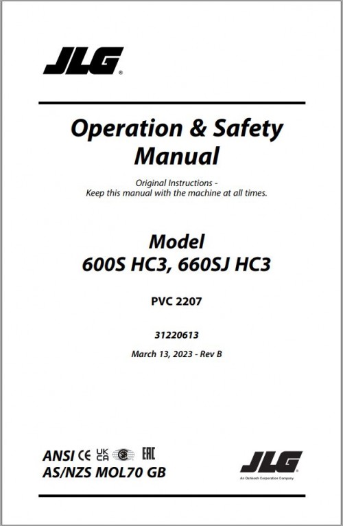 JLG Boom Lifts 600S HC3 660SJ HC3 Operation Safety Manual 31220613 2023 PVC 2207