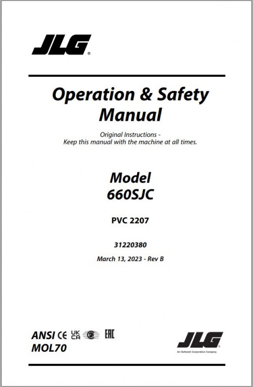 JLG Boom Lifts 660SJC Operation Safety Manual 31220380 2023 PVC 2207