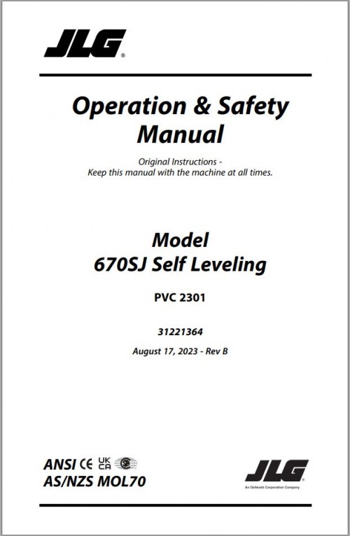 JLG Boom Lifts 670SJ Operation Safety Manual 31221364 2023 PVC 2301
