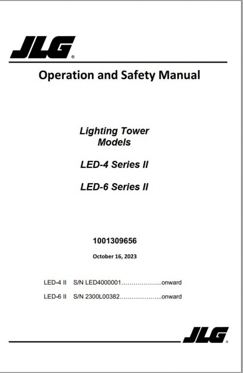 JLG Light Towers LED 4 LED 6 II Operation Safety Manual 1001309656 2023