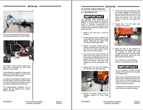 JLG Light Towers Metro MH Operation Safety Manual 1001309810 2023 1
