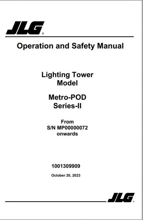 JLG Light Towers Metro POD Series II Operation Safety Manual 1001309909 2023