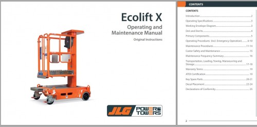 JLG POWER TOWERS Vertical Masts ECOLIFTX Operation Maintenance Manual 1001308876 2023