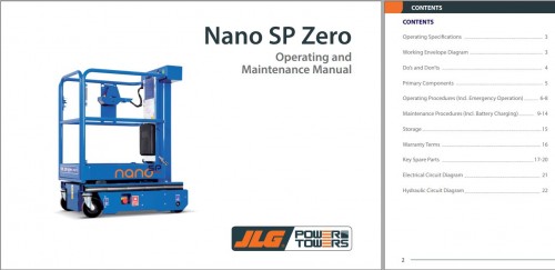 JLG POWER TOWERS Vertical Masts NANO SP ZERO Operation Maintenance Manual 1001308859 2023