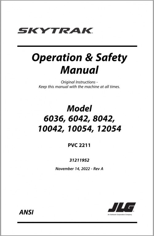 JLG SKYTRAK Telehandlers 10042 10054 12054 6036 6042 8042 Operation Safety Manual 31211952 2023 PVC