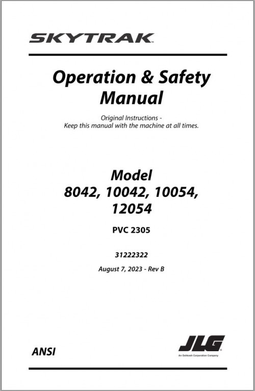 JLG SKYTRAK Telehandlers 10042 10054 12054 8042 Operation Safety Manual 31222322 2023 PVC 2305