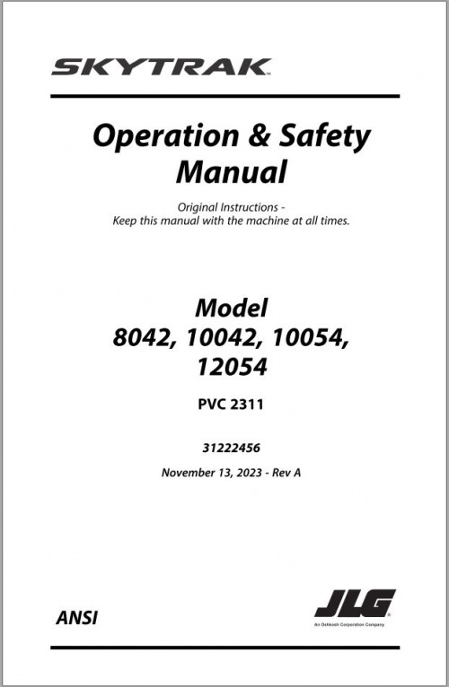 JLG SKYTRAK Telehandlers 10042 10054 12054 8042 Operation Safety Manual 31222456 2023 PVC 2311