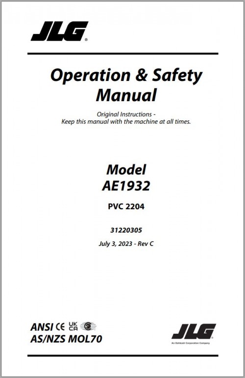 JLG Scissor Lifts AE1932 Operation Safety Manual 31220305 2023 PVC 2204