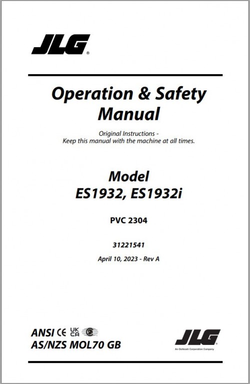 JLG Scissor Lifts ES1932 ES1932i Operation Safety Manual 31221541 2023 PVC 2304