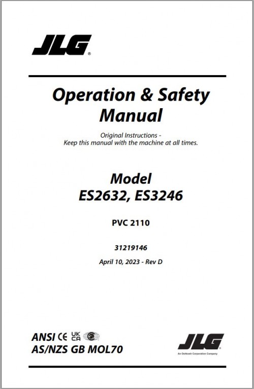JLG Scissor Lifts ES2632 ES3246 Operation Safety Manual 31219146 2023 PVC 2110