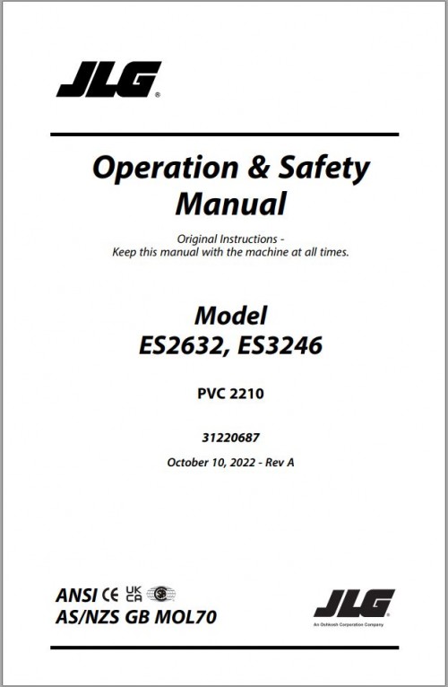 JLG Scissor Lifts ES2632 ES3246 Operation Safety Manual 31220687 2023 PVC 2210