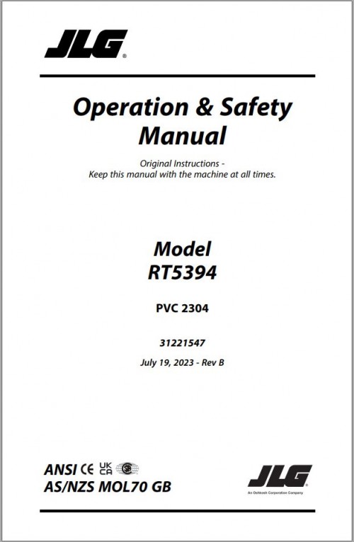 JLG Scissor Lifts RT5394 Operation Safety Manual 31221547 2023 PVC 2304