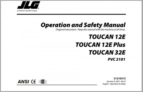 JLG TOUCAN Vertical Lifts 12E 12E Plus 32E Operation Safety Manual 31210313 2023