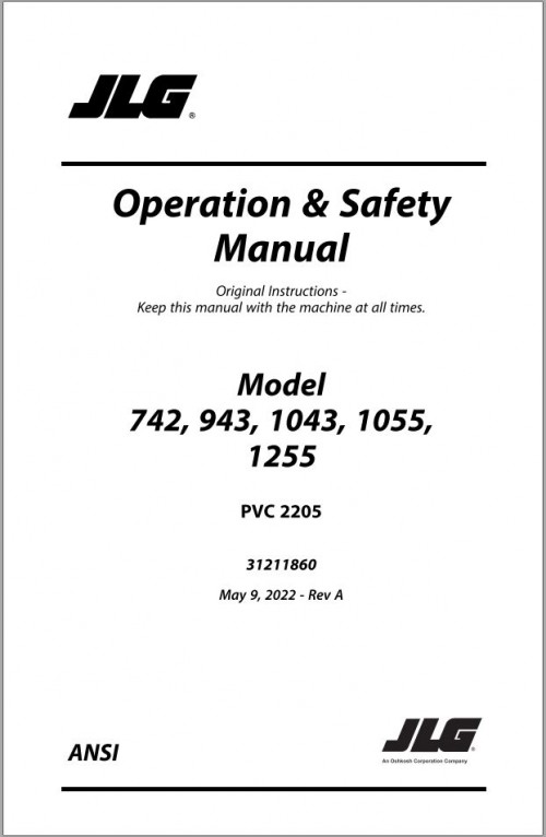 JLG Telehandlers 1043 1055 1255 742 943 Operation Safety Manual 31211860 2022 PVC 2205