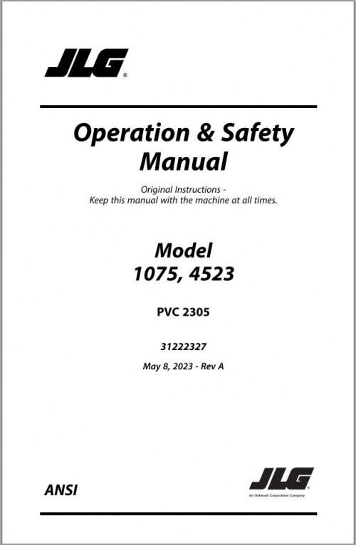 JLG Telehandlers 1075 4523 Operation Safety Manual 31222327 2023 PVC 2305