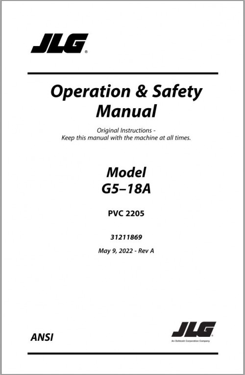 JLG Telehandlers G5 18A Operation Safety Manual 31211869 2022 PVC 2205